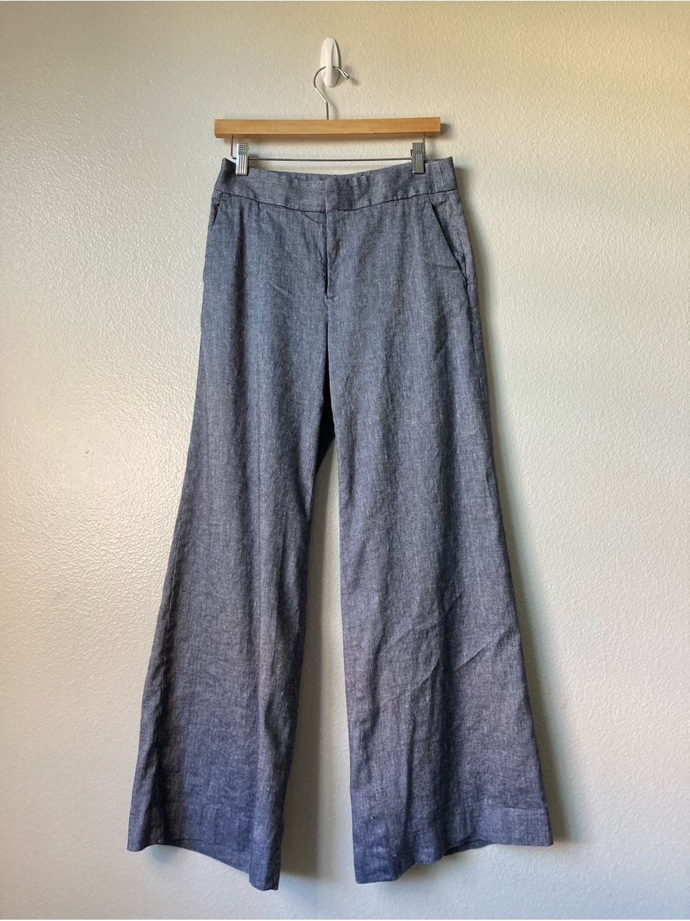 Banana republic high rise wide leg preppy navy trousers pants linen cotton sz 4